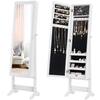Front. Costway - Mirrored Jewelry Cabinet Mirror Organizer Storage Ring Stand - White.