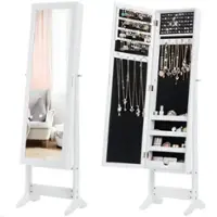 Costway - Mirrored Jewelry Cabinet Mirror Organizer Storage Ring Stand - White - Front_Zoom