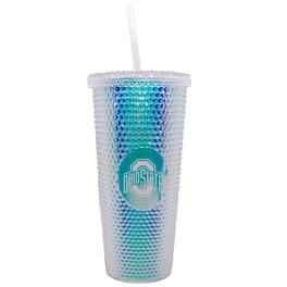 Logo Brands - Ohio State Buckeyes 24oz. Iridescent Studded Travel Tumbler with Straw - Multicolor