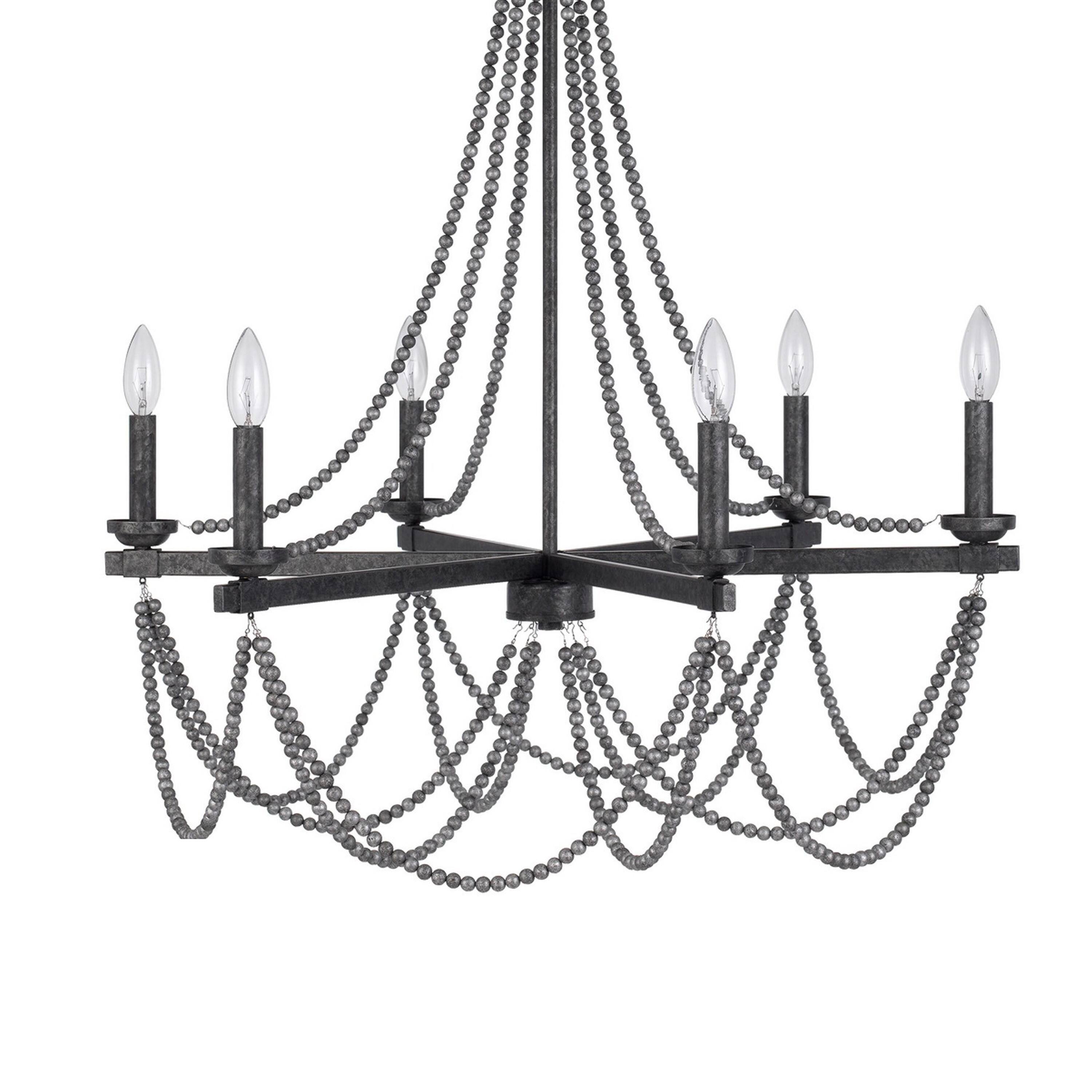 Back. Manhattan Lane - Tura 30 Inch Chandelier, Classic Chrome Beaded Candelabra Design - Silver.