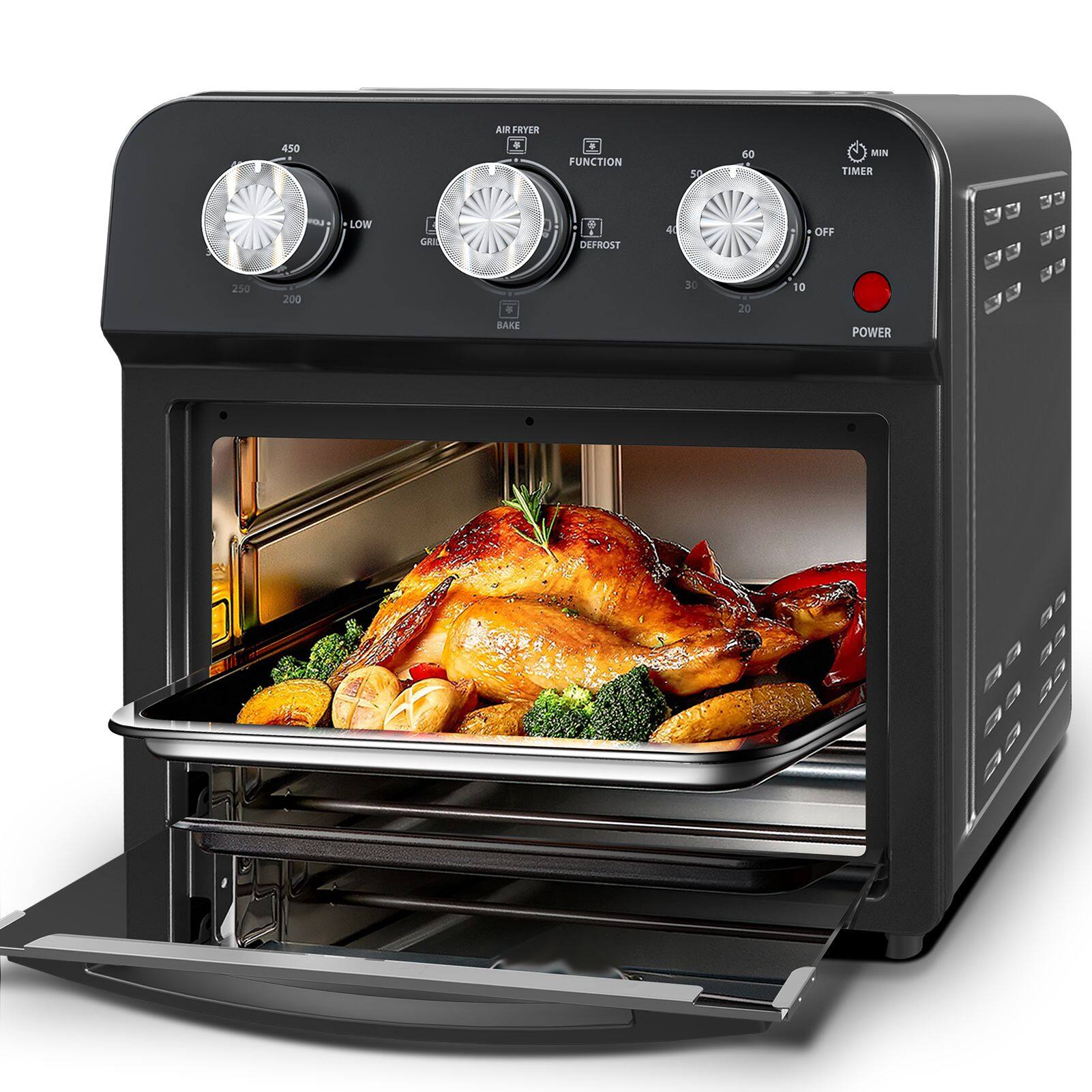 450 AIR FRYER  
250 200 BAKE  
LOW GRILL  
DEFROST  
FUNCTION  
TIMER 60 MIN  
OFF  
POWER