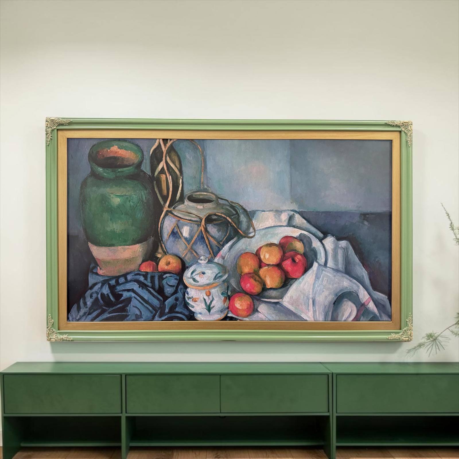 Alt View 10. LAREDO FRAME FACTORY - 75 inch Hisense Canvas TV Ornate frame, Canvas TV by Hisense - CACTUS VALLEY GREEN WITH GOLD ACCENTS.