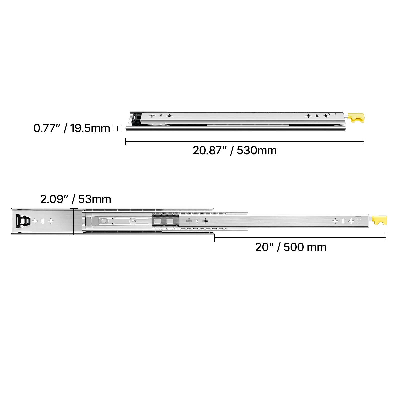 0.77" / 19.5mm  
20.87" / 530mm  
2.09" / 53mm  
20" / 500 mm