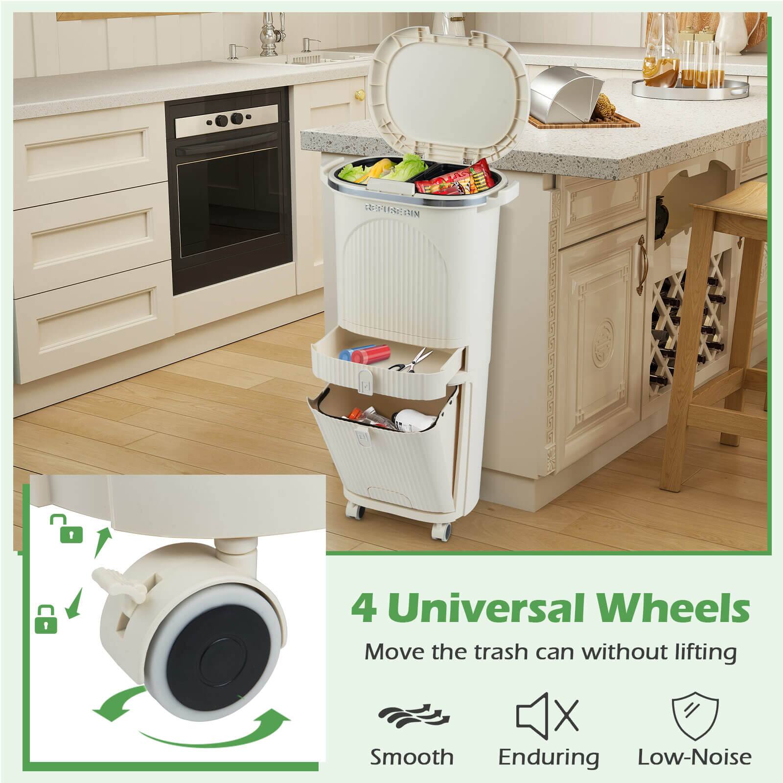 4 Universal Wheels  
Move the trash can without lifting  

Smooth  
Enduring  
Low-Noise