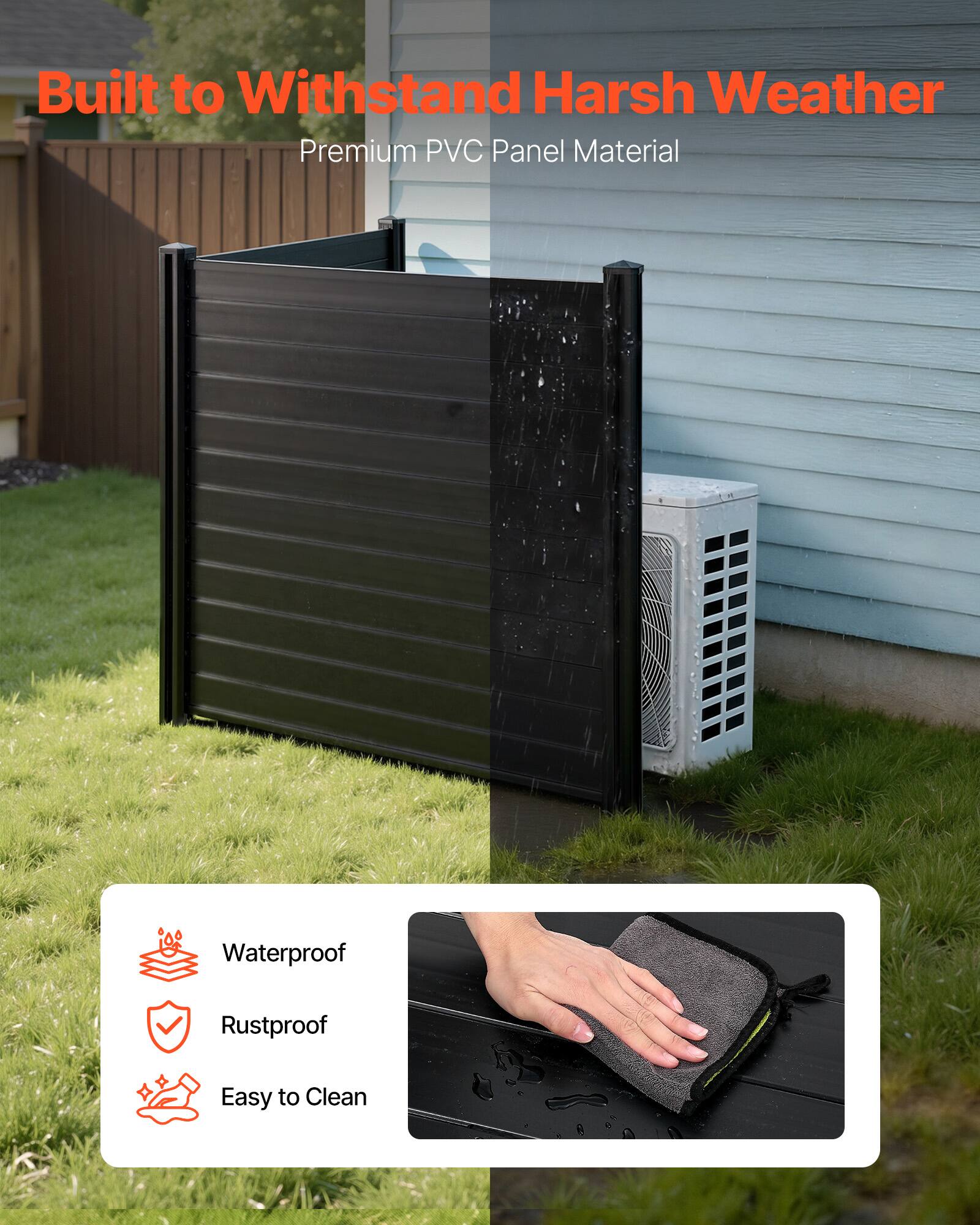 Built to Withstand Harsh Weather  
Premium PVC Panel Material  

- Waterproof  
- Rustproof  
- Easy to Clean