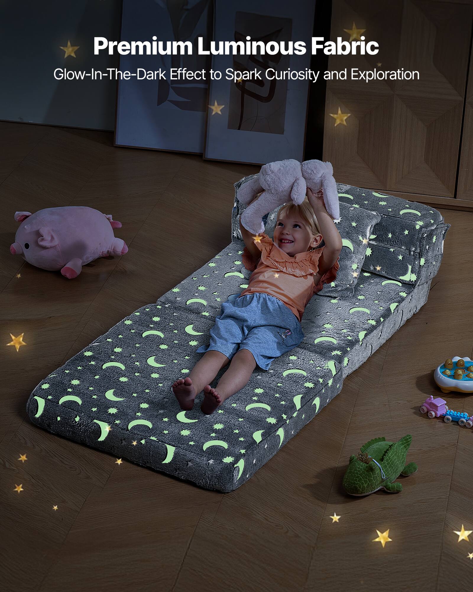 Premium Luminous Fabric  
Glow-In-The-Dark Effect to Spark Curiosity and Exploration