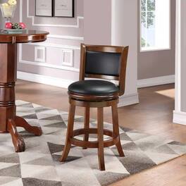 Hivvago - Counter Height Barstool in Cherry Wood Finish with Black Padded Swivel Seat - Multicolored