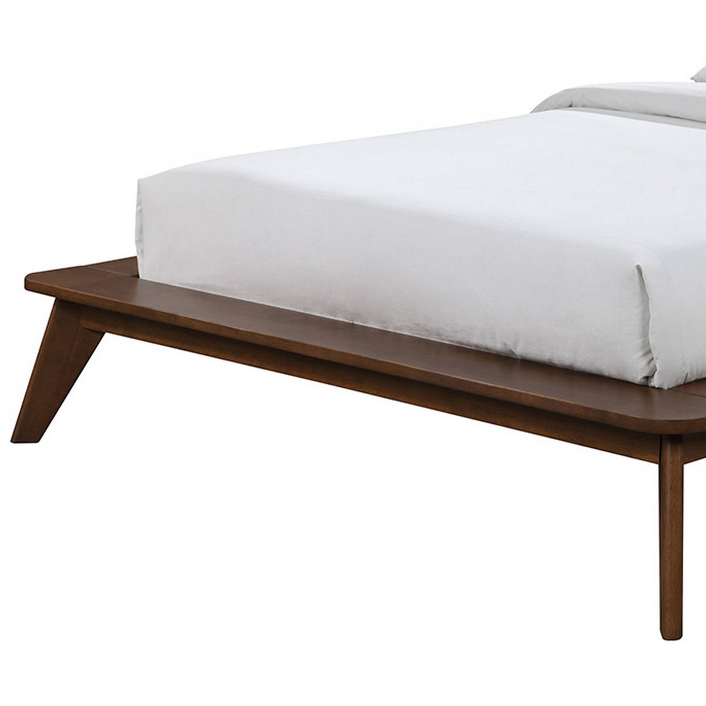 Alt View 2. Manhattan Lane - Linzy Queen Bed, Beige Boucle Upholstered Winged Edge, Brown Solid Wood - Walnut Brown, Beige.