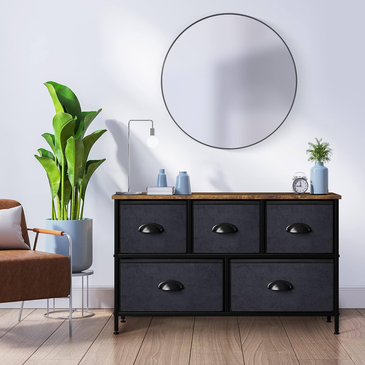 Angle. Sorbus - Sorbus Dresser with 5 Drawers - Storage Chest Organizer Unit with Steel Frame, Wood Top, Easy Pull Fabric Bins Bedroom - Wood Top Classic.