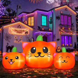 Wisairt - 6.2ft Inflatable Pumpkin Cat with Lights - Outdoor Halloween Yard Decor - Green|White|Red