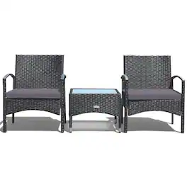 Kadyn - 4 Pieces Outdoor Rattan Conversation Set, Outdoor Furniture Garden Conversation Sets with Comfortable Cushion - Gray