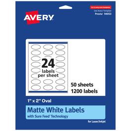 Avery - Matte Oval Labels, 1" x 2", 1,200 Labels - White