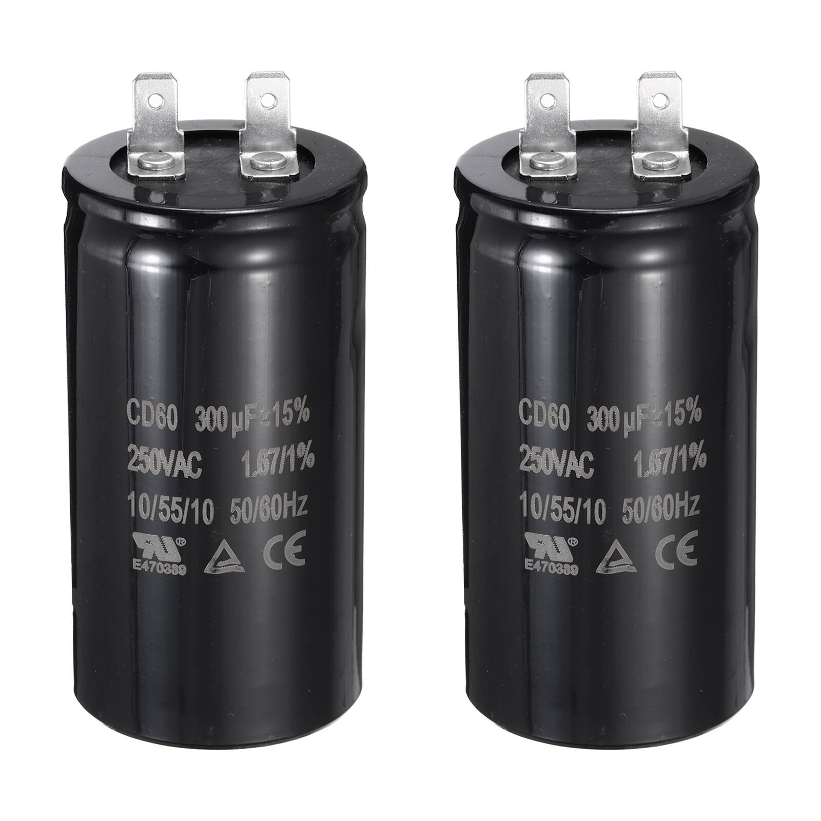 Unique Bargains - 2pcs CD60 Run Capacitor 300uF 250VAC 50/60Hz Motor Start for Washing Machine Air Compressor - Black