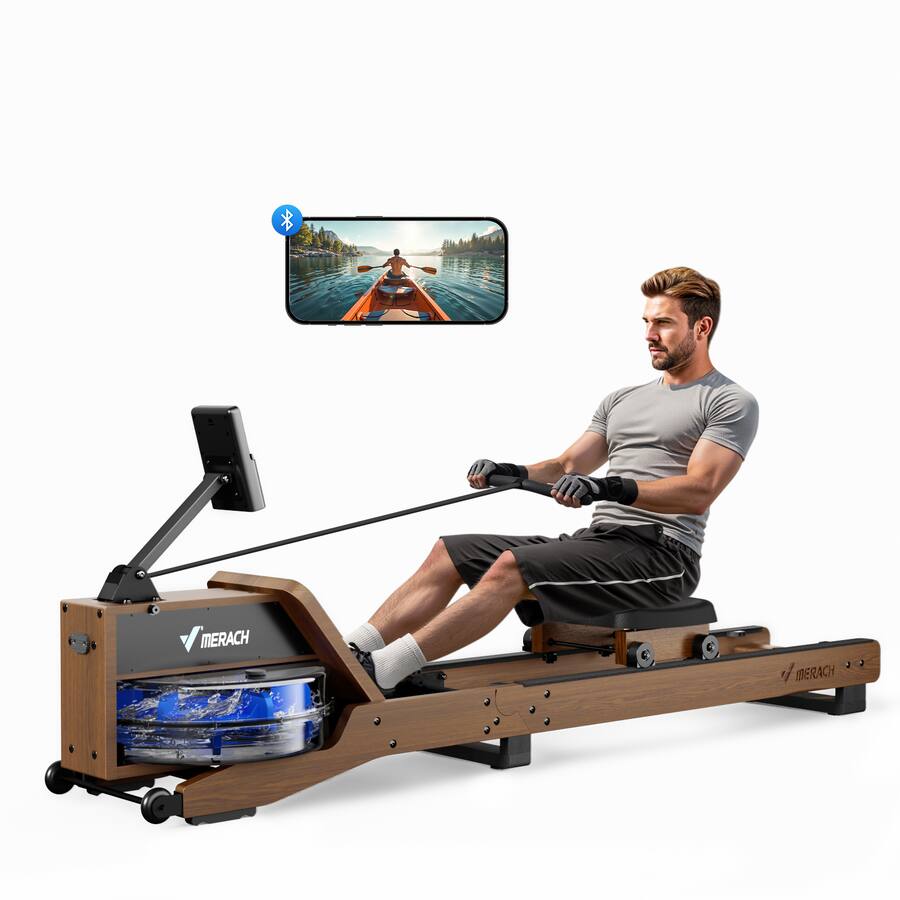 Rm23 Rowing Machine MERACH R23 Oak Wood Water Rowing Machines for Home with 12 Enhanced ...