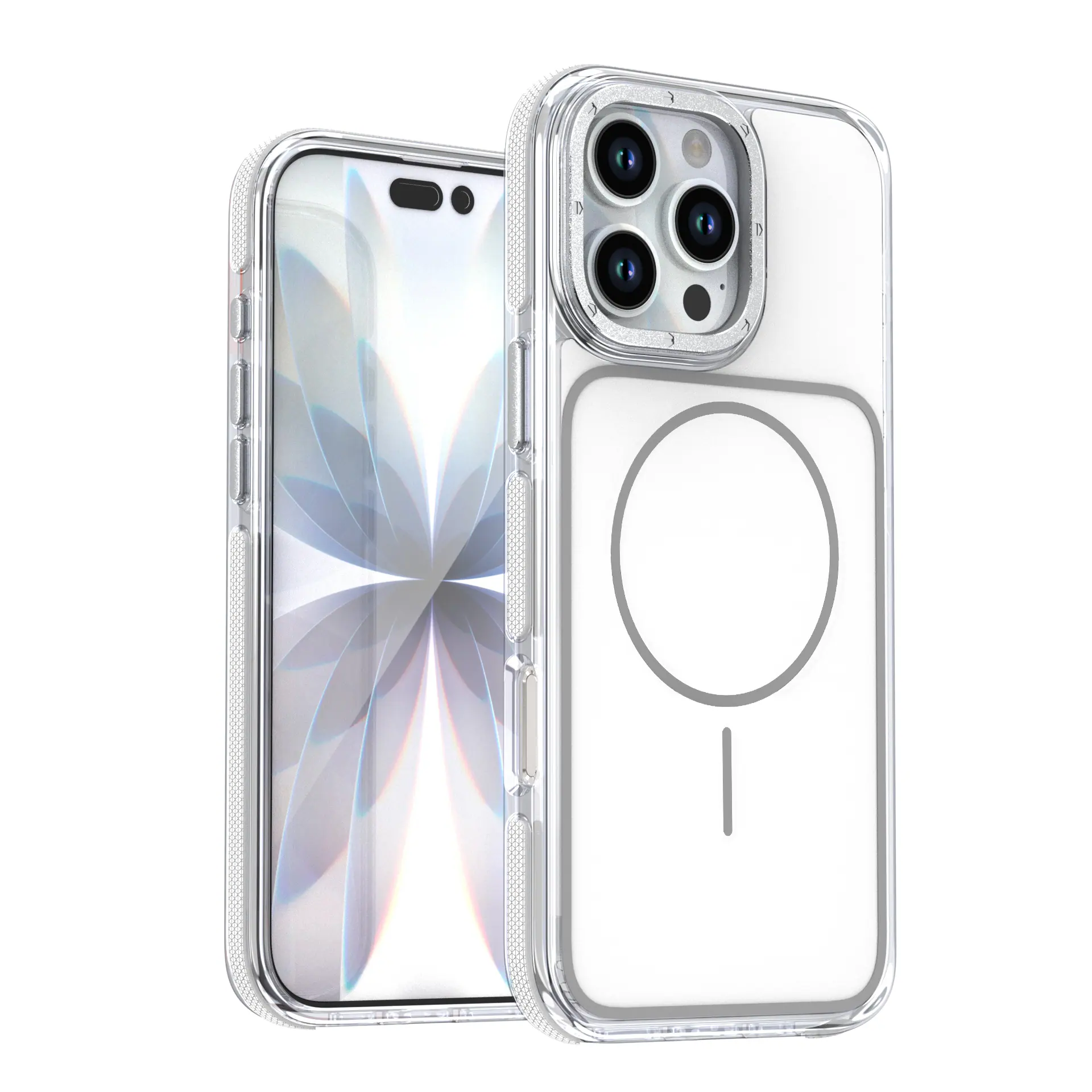 Dteck - for Apple iPhone 16 Pro Max Magnetic Clear Case with Independent Aluminum Buttons,Slim Shockproof PC+TPU Hybrid Cover - White