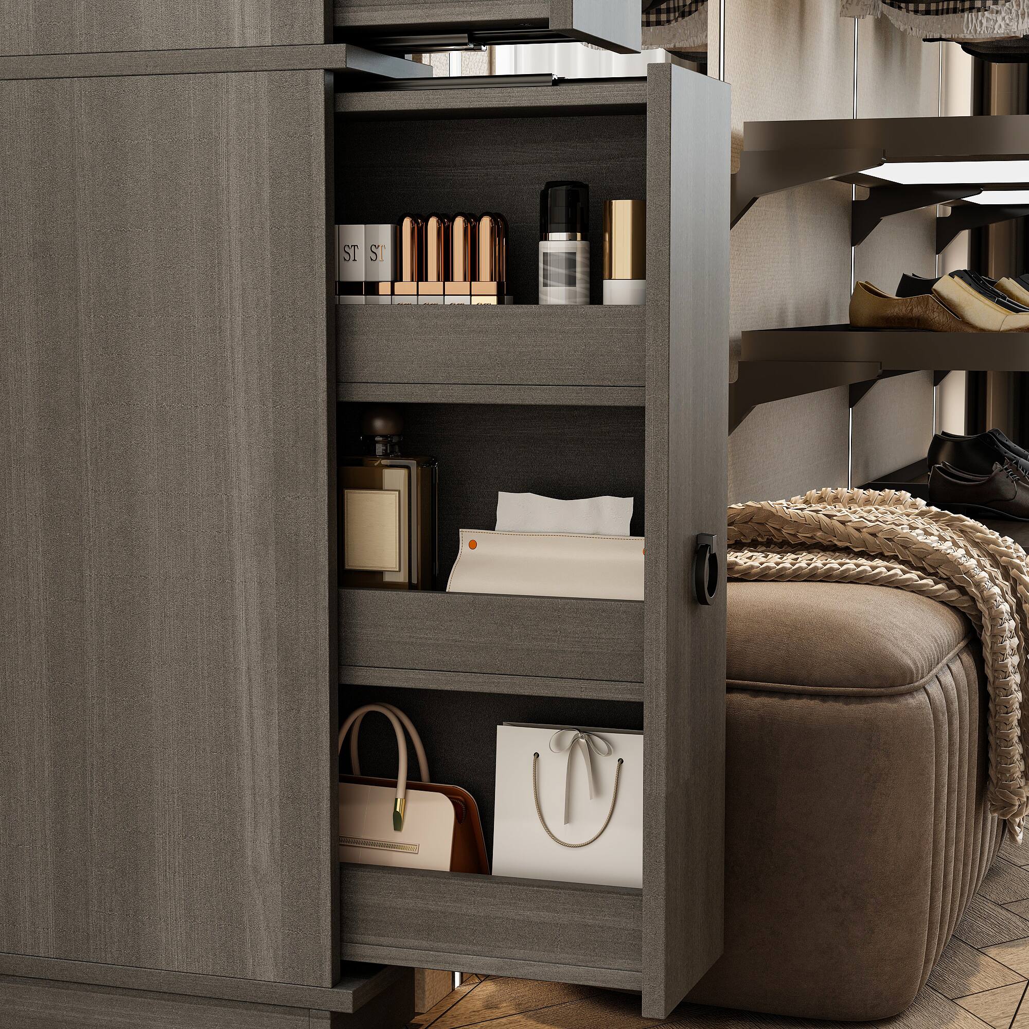 Alt View 3. Famapy - Slim Tall Storage Cabinet with Dark Gray Wood Grain, Narrow Floor Cabinet for Bathroom, Bedroom or Closet Organization - Black.