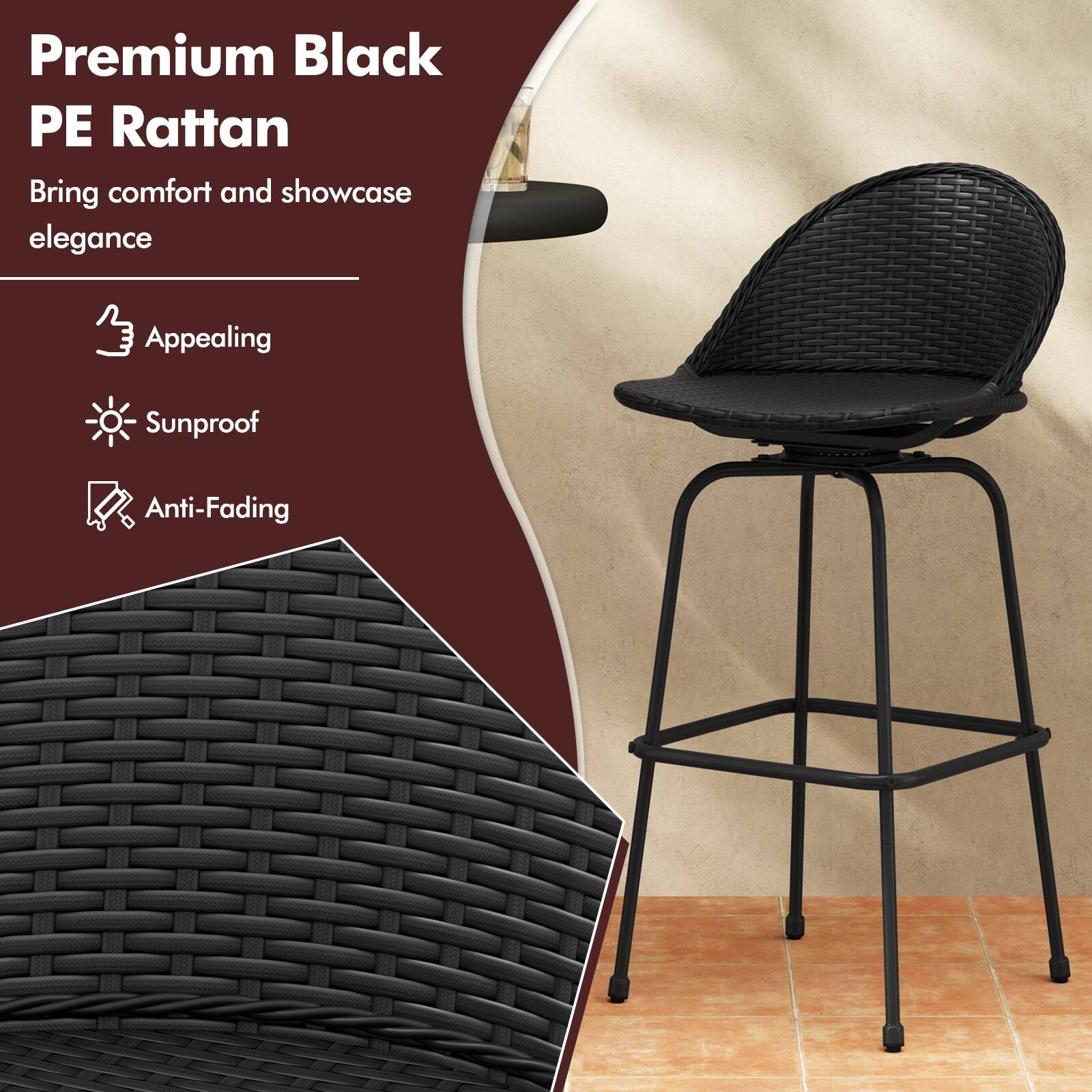 Premium Black PE Rattan

Bring comfort and showcase elegance

- Appealing
- Sunproof
- Anti-Fading
