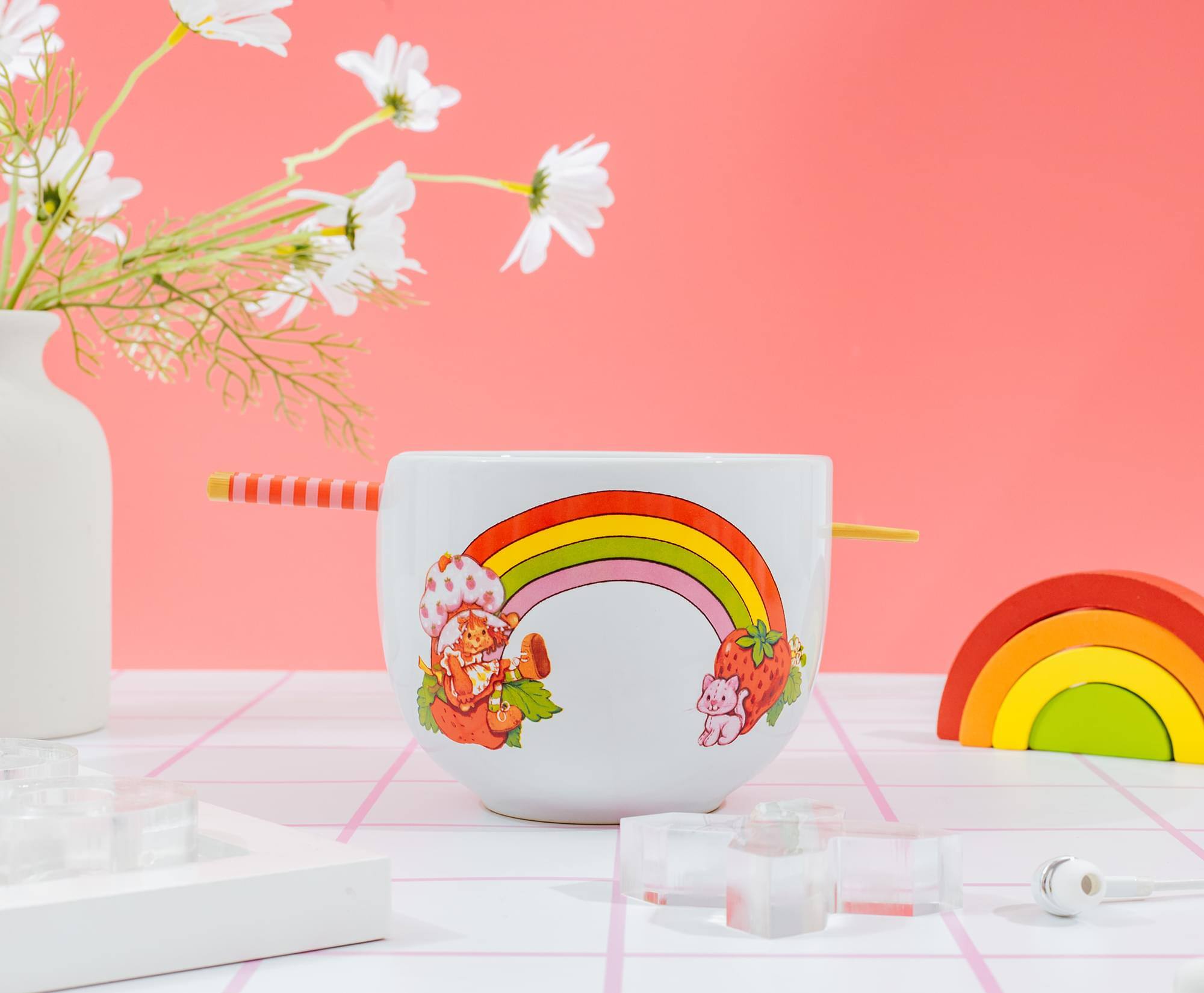 Alt View 2. Silver Buffalo - Strawberry Shortcake Rainbow 20-Ounce Ceramic Ramen Bowl With Chopsticks - Multi-Colored.