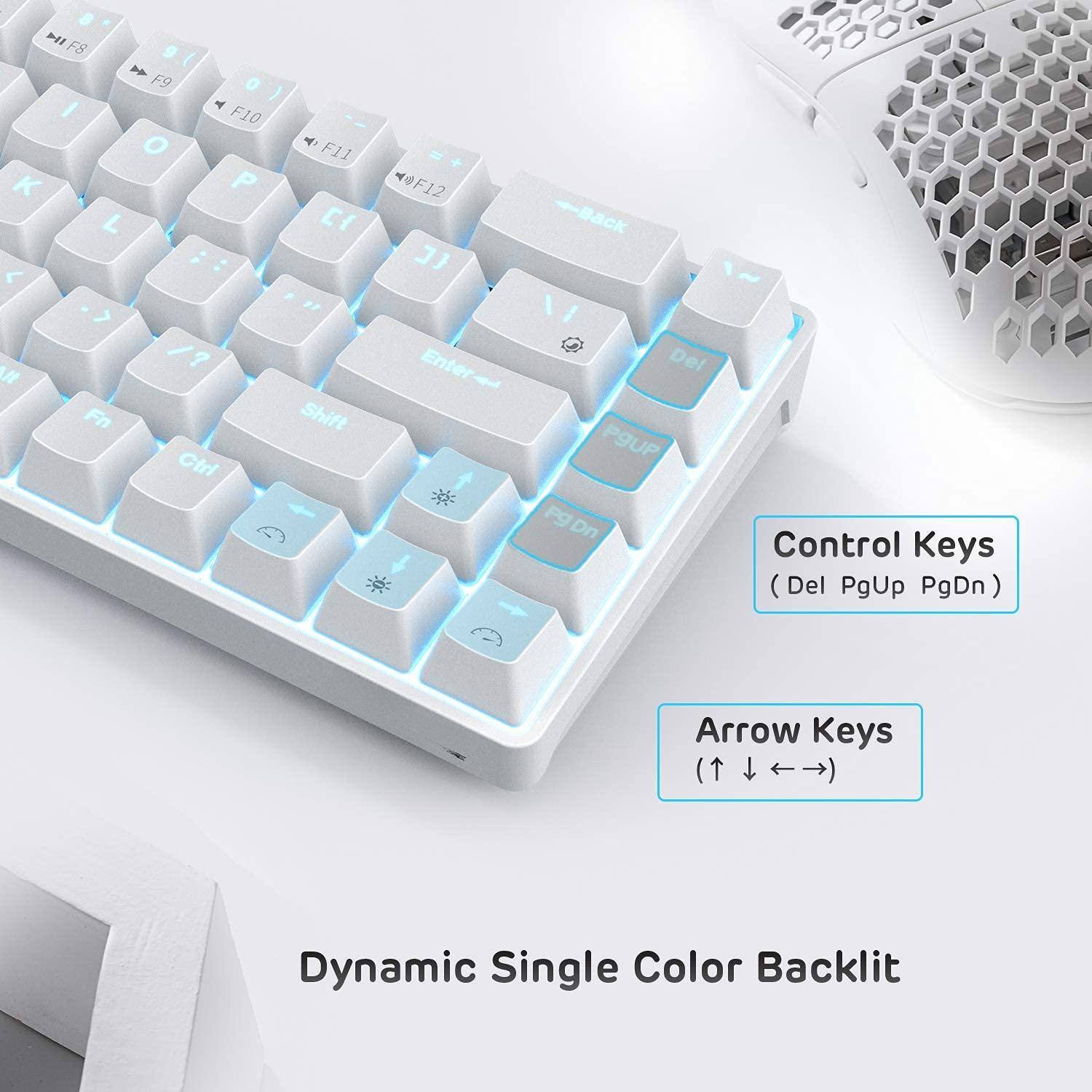 H F8 F9 / F10 O K P L < > ? W Fn Ctrl F11 Shift F12 Enter Back Del PgUP PgDn Dn inn 1O0 Control Keys ( Del PgUp PgDn) Arrow Keys ( ↑ ↓ ← → ) Dynamic Single Color Backlit