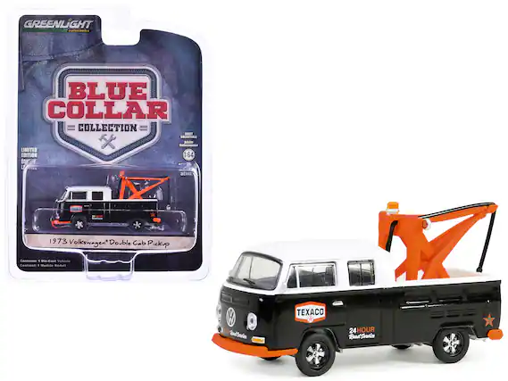 GREENLIGHT collectibles
BLUE COLLAR COLLECTION
LIMITED EDITION
1:64
1973 Volkswagen Double Cab Pickup
Contains: 1 Die-Cast Vehicle
Contient: 1 Modèle Réduit
TEXACO
24 HOUR Road Service