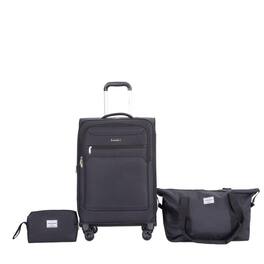 BreeBe - Softshell Suitcase Spinner Wheels Set with Terylene Polyester,18-Inch, Travel and Toiletry Bag - Black