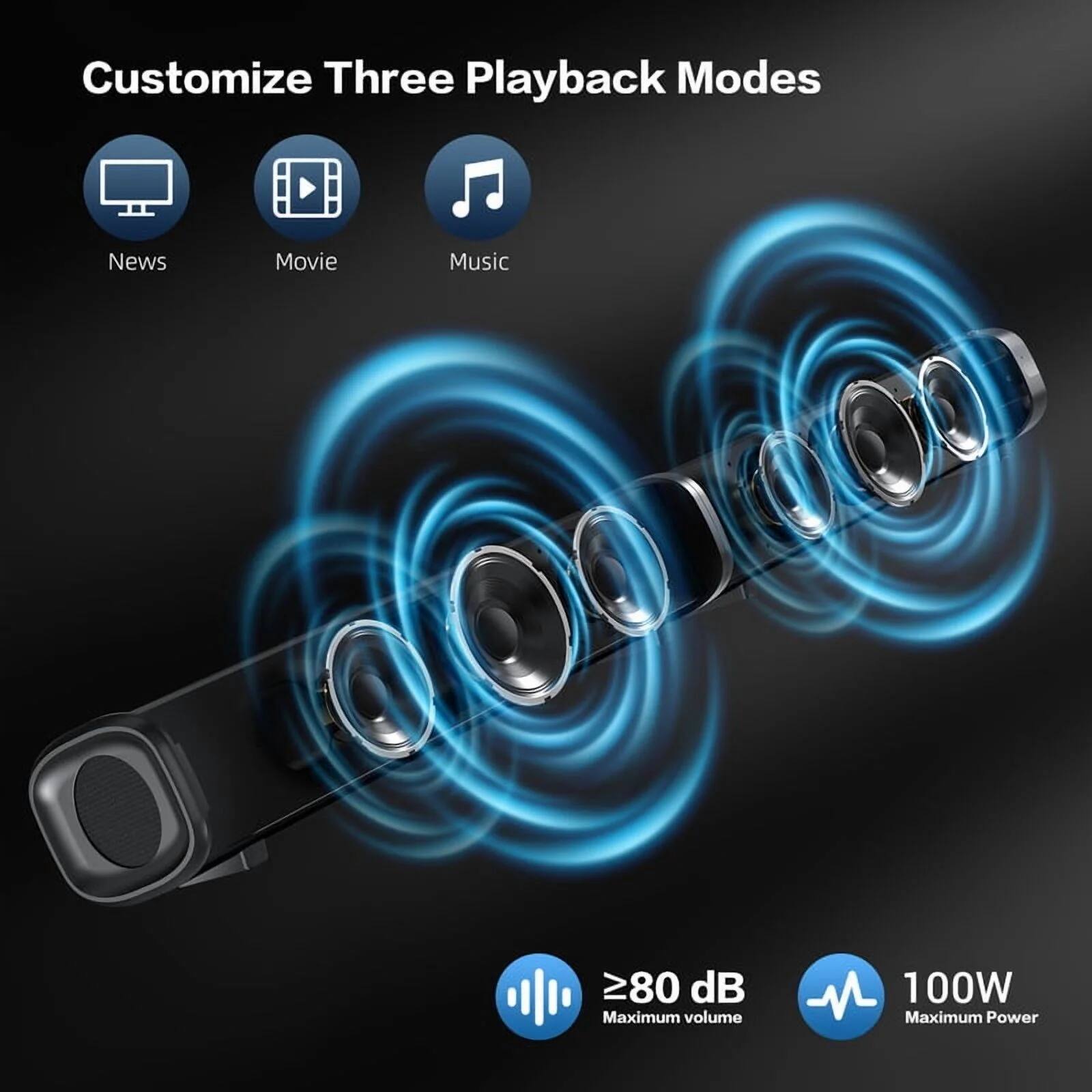 Customize Three Playback Modes

News Movie Music

≥80 dB Maximum volume

100W Maximum Power
