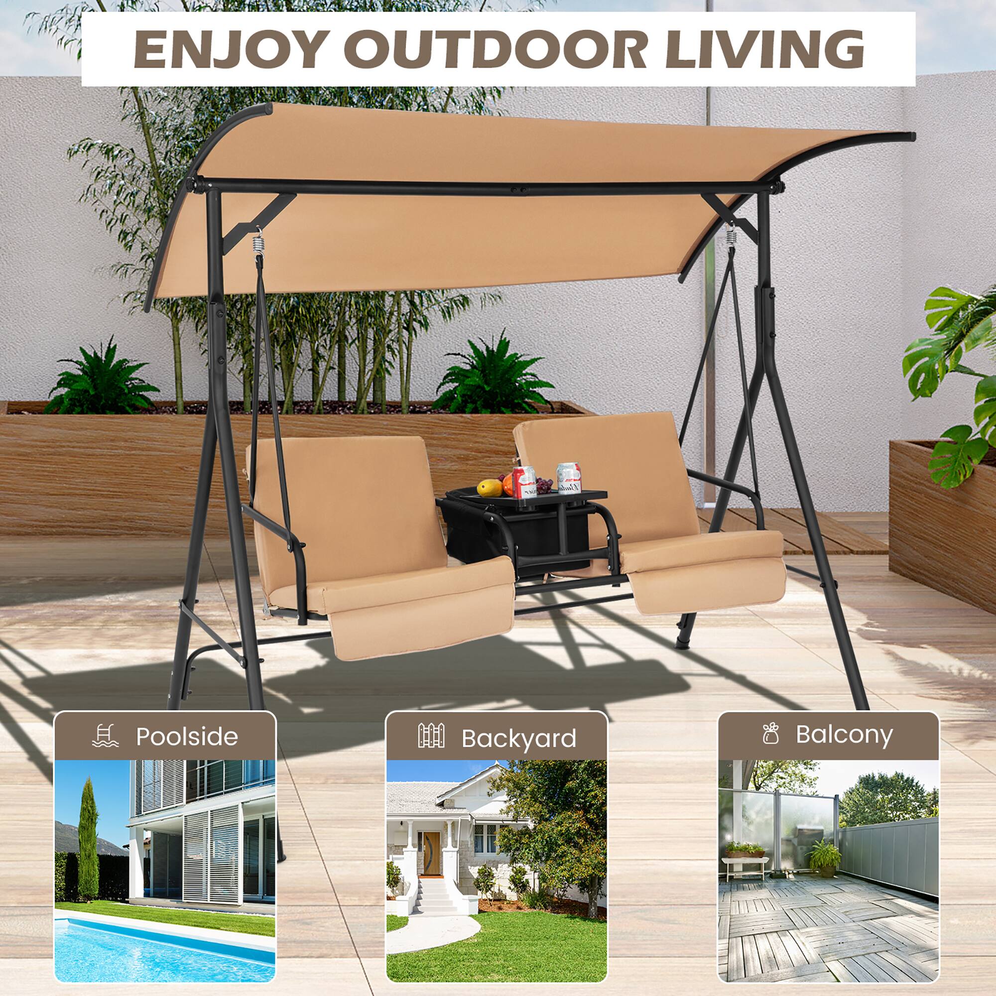 ENJOY OUTDOOR LIVING

Poolside  
Backyard  
Balcony