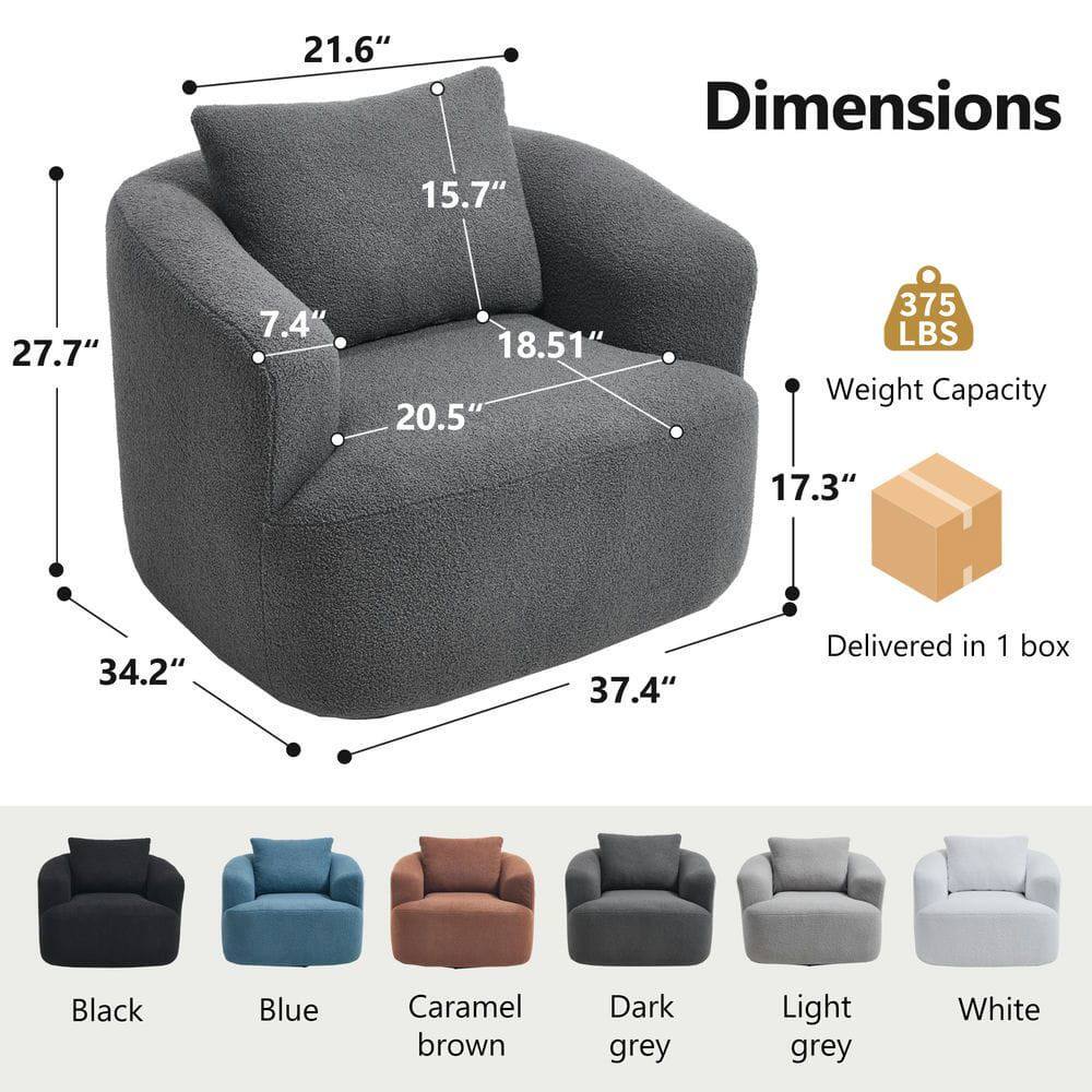 Dimensions:
- 21.6" (height)
- 15.7" (depth)
- 27.7" (width)
- 7.4" (armrest height)
- 18.51" (seat height)
- 20.5" (seat depth)
- 34.2" (overall width)
- 37.4" (overall depth)
- 17.3" (overall height)

Weight Capacity: 375 LBS

Delivered in 1 box

Colors:
- Black
- Blue
- Caramel brown
- Dark grey
- Light grey
- White