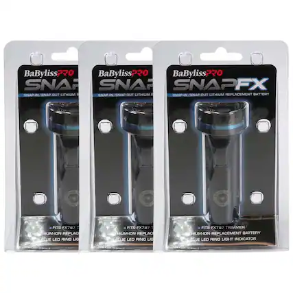 BaByliss Pro SNAPFX
SNAP-IN/SNAP-OUT LITHIUM REPLACEMENT BATTERY
FITS FX797 TRIMMER
LI-ION REPLACEMENT BATTERY
BLUE LED RING LIGHT INDICATOR