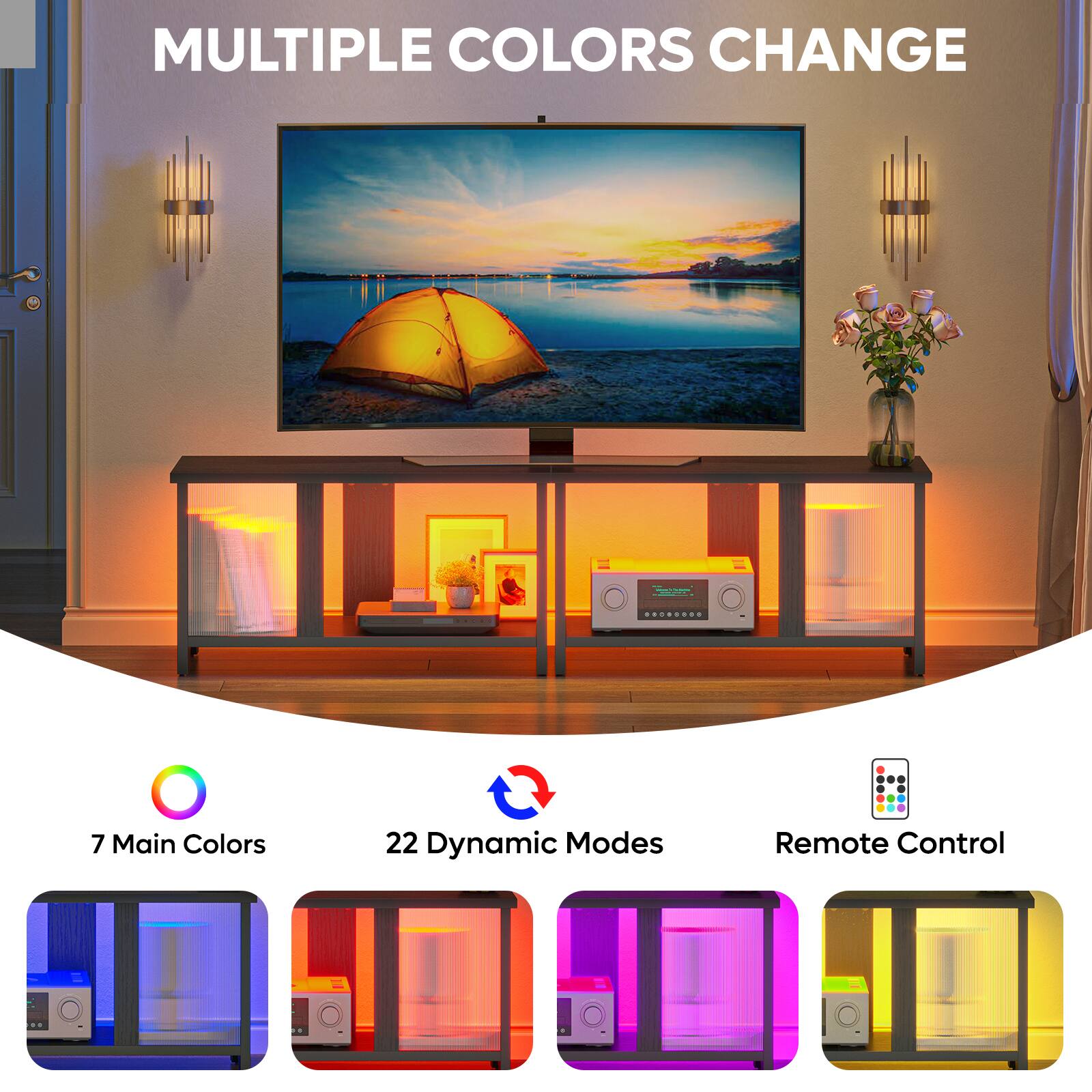 Multiple Colors Change: 7 Main Colors, 22 Dynamic Modes, Remote Control