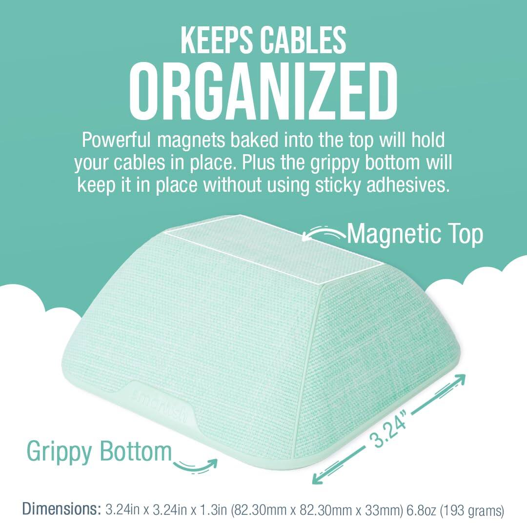 KEEPS CABLES ORGANIZED

Powerful magnets baked into the top will hold your cables in place. Plus the grippy bottom will keep it in place without using sticky adhesives.

Magnetic Top  
Grippy Bottom

Dimensions: 3.24in x 3.24in x 1.3in (82.30mm x 82.30mm x 33mm)  
6.8oz (193 grams)