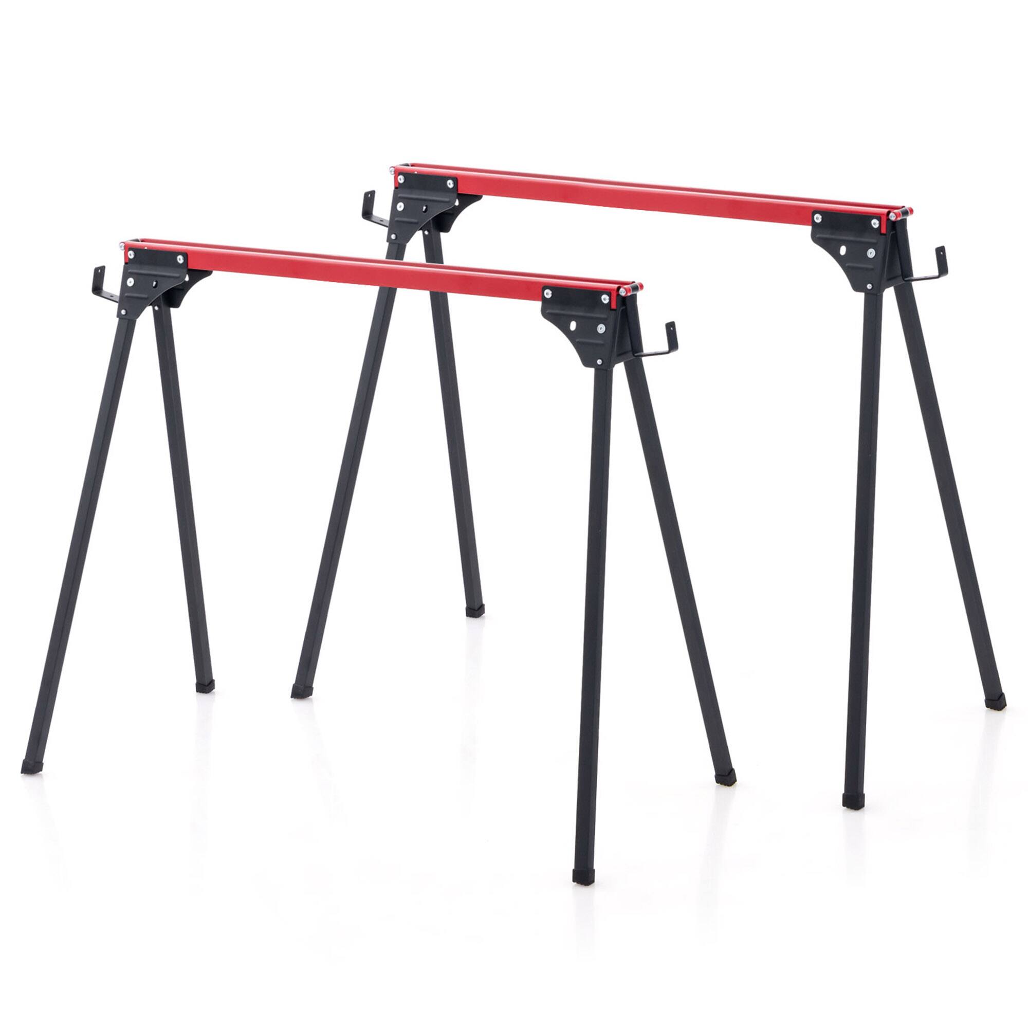Alt View 8. Gymax - Gymax 2 Pack Folding Saw Horses Work Table w/ Quick Open Legs & 2 x 4 Support Arms - Red, Black.