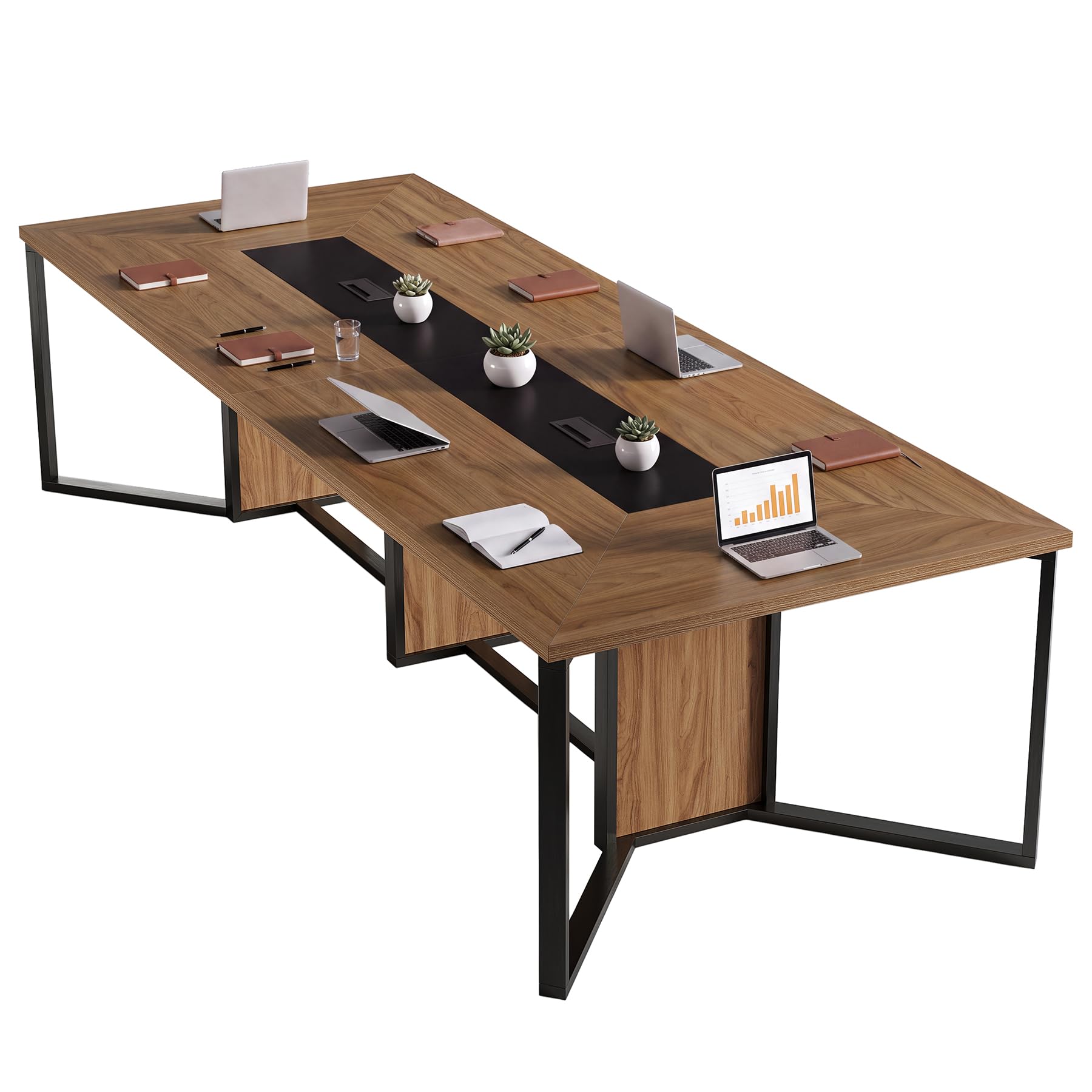 Alt View 5. Tribesigns - 9FT Conference Table, Large Office Meeting Table for 8-10 People - Brown and Black.