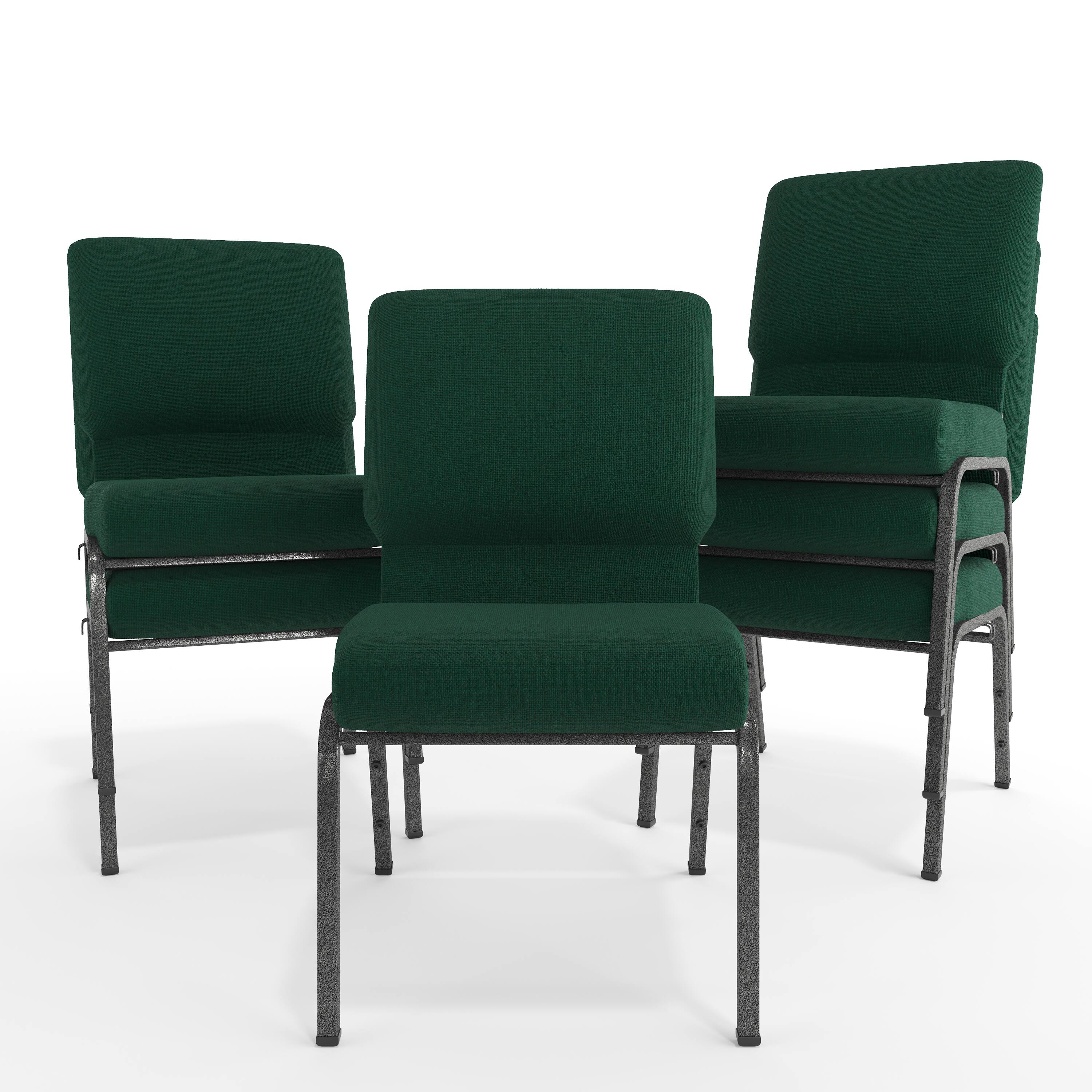 Alt View 10. Emma + Oliver - 20.5 in. Molded Foam Church Chair - Hunter Green Fabric/Silver Vein Frame.