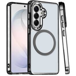 Kitcheniva - Transparent Metal Button Hybrid Phone Case With Tempered Glass For Samsung S26 Plus - Black