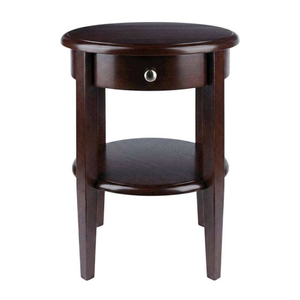 Left. FurniFact - Farmhouse Solid Wood End Table With Drawer For Living Room - Walnut.