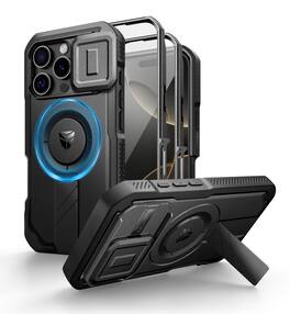 Dexnor - Shockproof Bumper Case for iPhone 16 Pro with Slide Camera Cover, Screen ProtectorCompatible with MagSafe - Black
