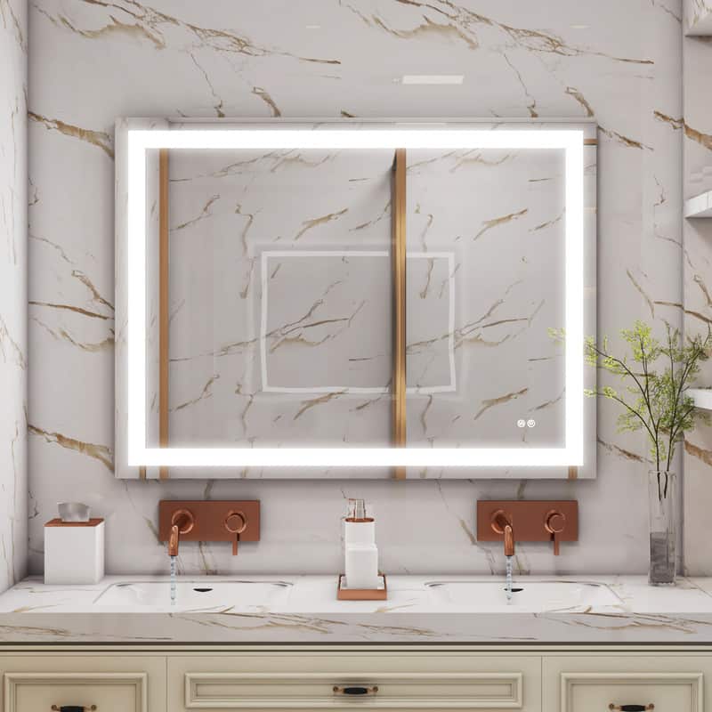 "WELLFOR - 48""x36"" Rectangular Frameless Anti-Fog LED Bathroom Vanity Mirror, Wall Mounted Vanity Mirror with Memory Function - Silver" price history on PriceWatchPro