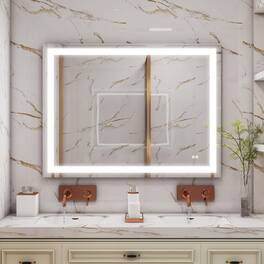 WELLFOR - 48 in W x36 in H Rectangular Frameless Anti-Fog LED Bathroom Vanity Mirror, Wall Mounted Mirror with Memory Function - Silver
