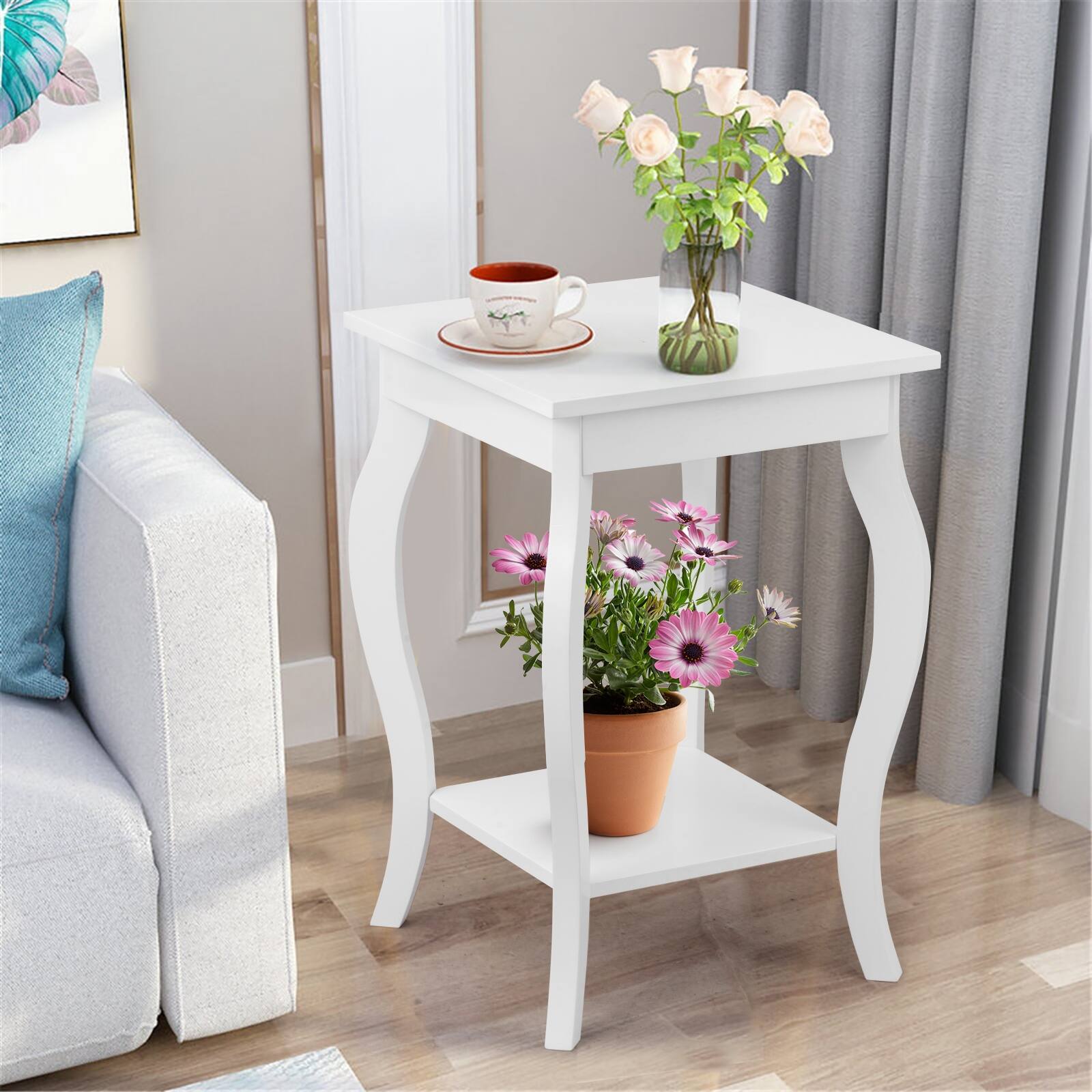 Alt View 8. Ecooso - Set of 2 Side Table End Table Night Stand with Shelf - White.