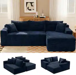 Anysun - 106.3" Modular Right Facing Cloud Combination Sofa – L-Shaped Living Room Sofa with Recliner, Modern Minimalist Design - Blue