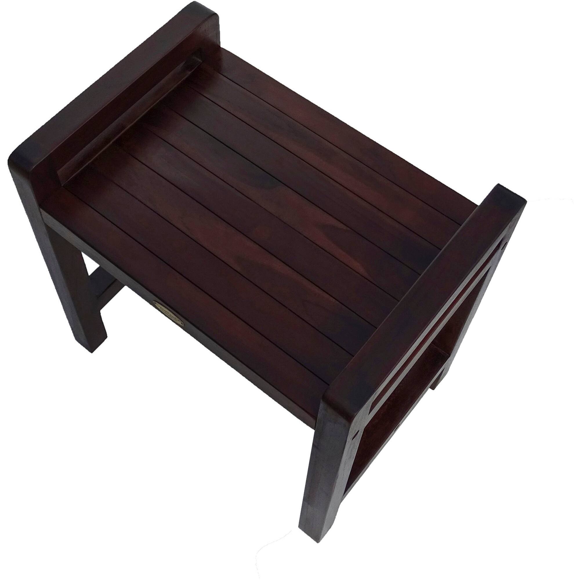 Back. DecoTeak - DecoTeak Eleganto 20" Teak Wood Shower Bench with LiftAide Arms in Woodland Brown Finish - Woodland Brown.