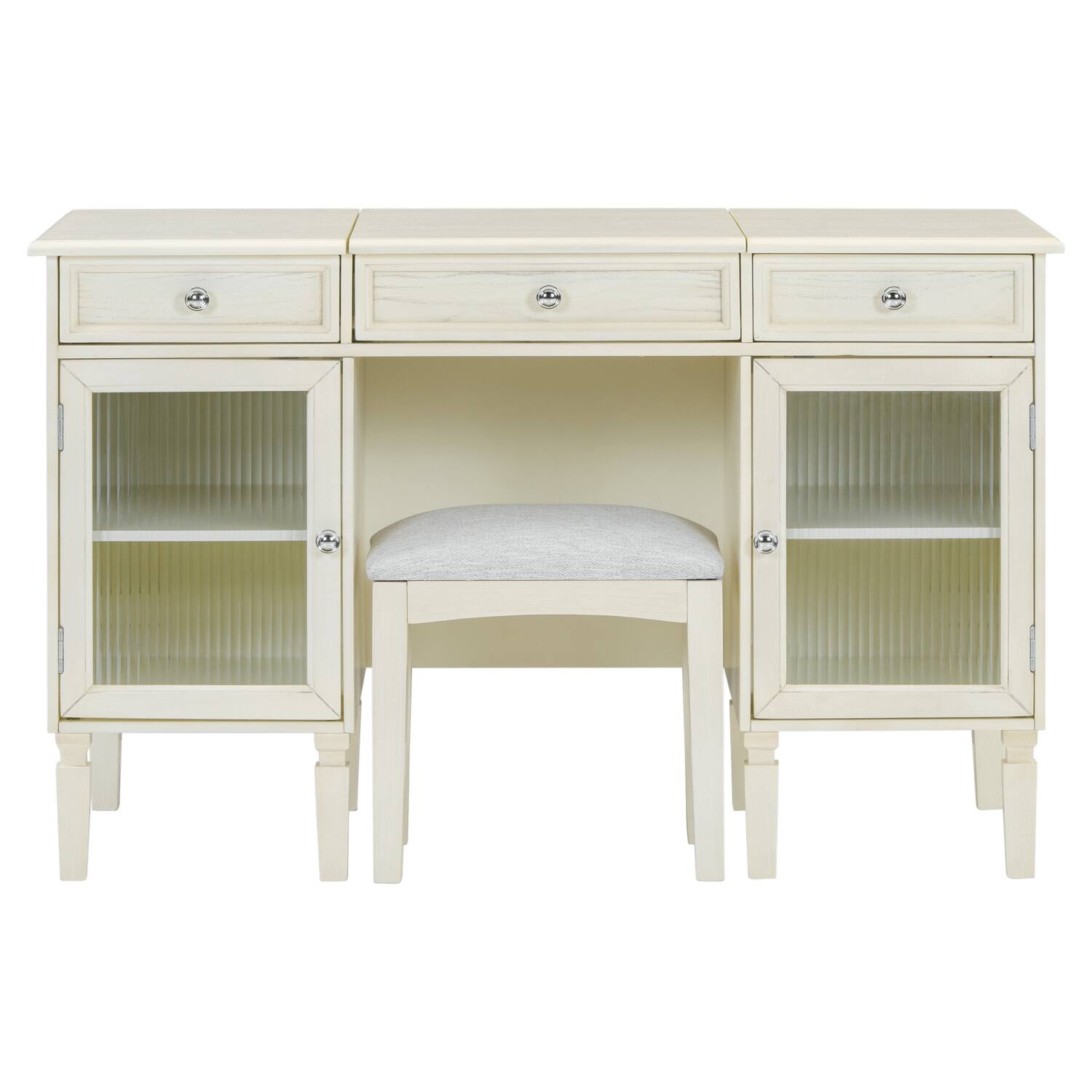 Alt View 4. Lirago - White Oak 2-in-1 Vanity Desk with Flip-Top Mirror Dressing Table with Drawer Cabinet 20.2”D x 46.5“ W x 29.7“ H - White.