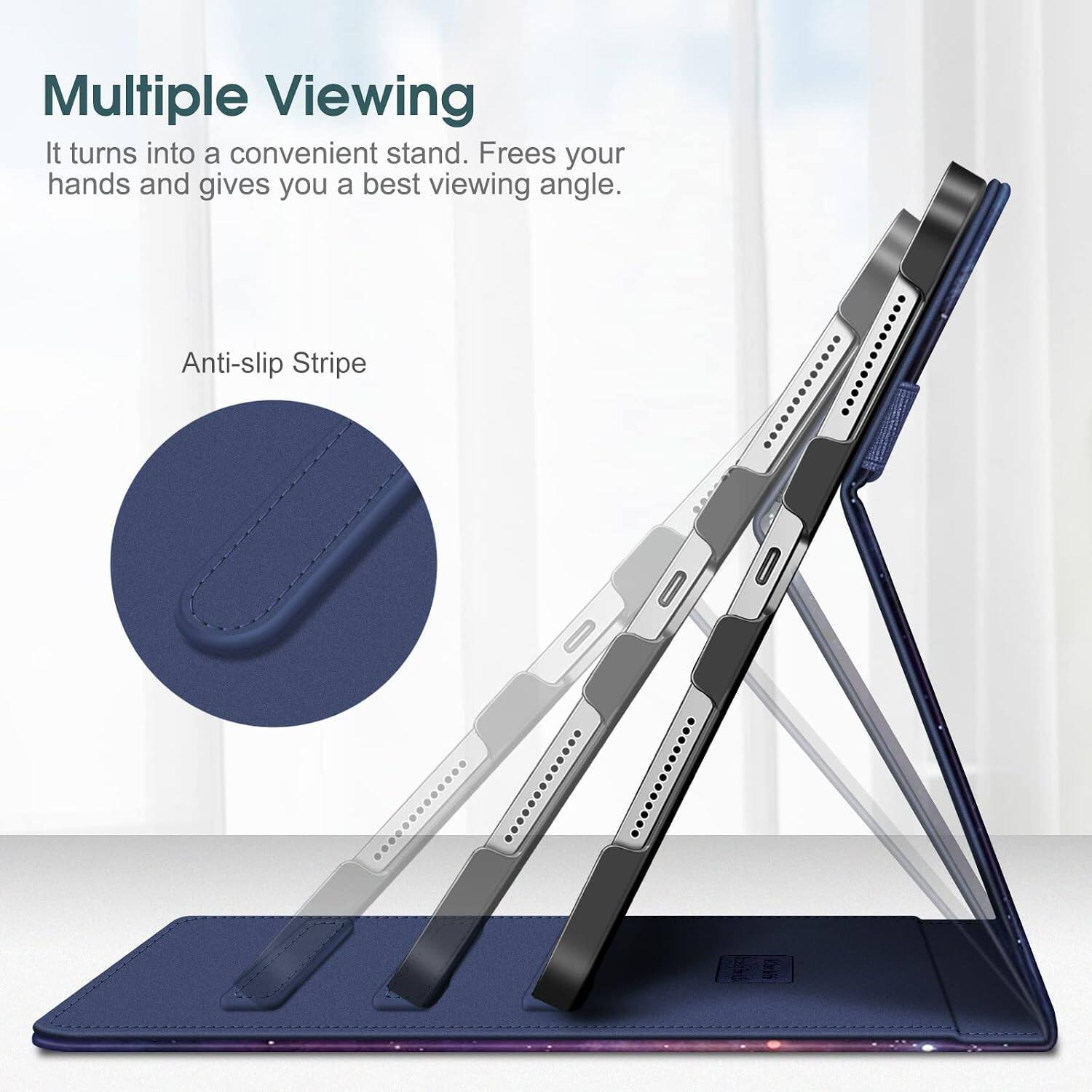 Multiple Viewing  
It turns into a convenient stand. Frees your hands and gives you a best viewing angle.  

Anti-slip Stripe