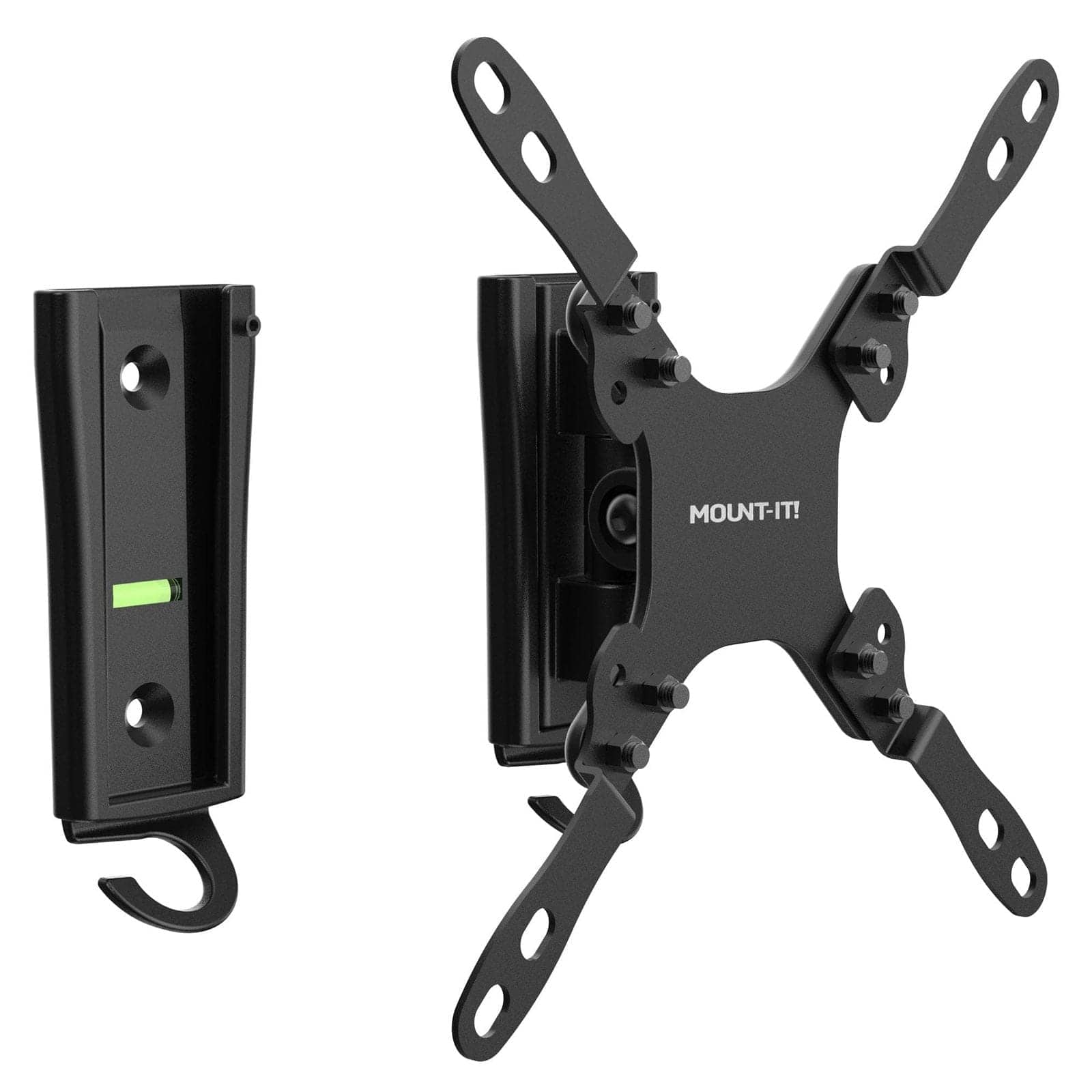 Front. Mount-It! - RV & Camper TV Wall Mount for 19–43" Screens, 33 lb Capacity, Tilt 30°, Swivel 60°, Dual Wall Plates - Black.