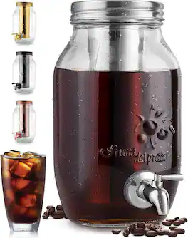 Zulay Kitchen - 1.5 Liter Cold Brew Coffee Maker with EXTRA-THICK Glass Carafe & Stainless Steel Mesh Filter - Silver