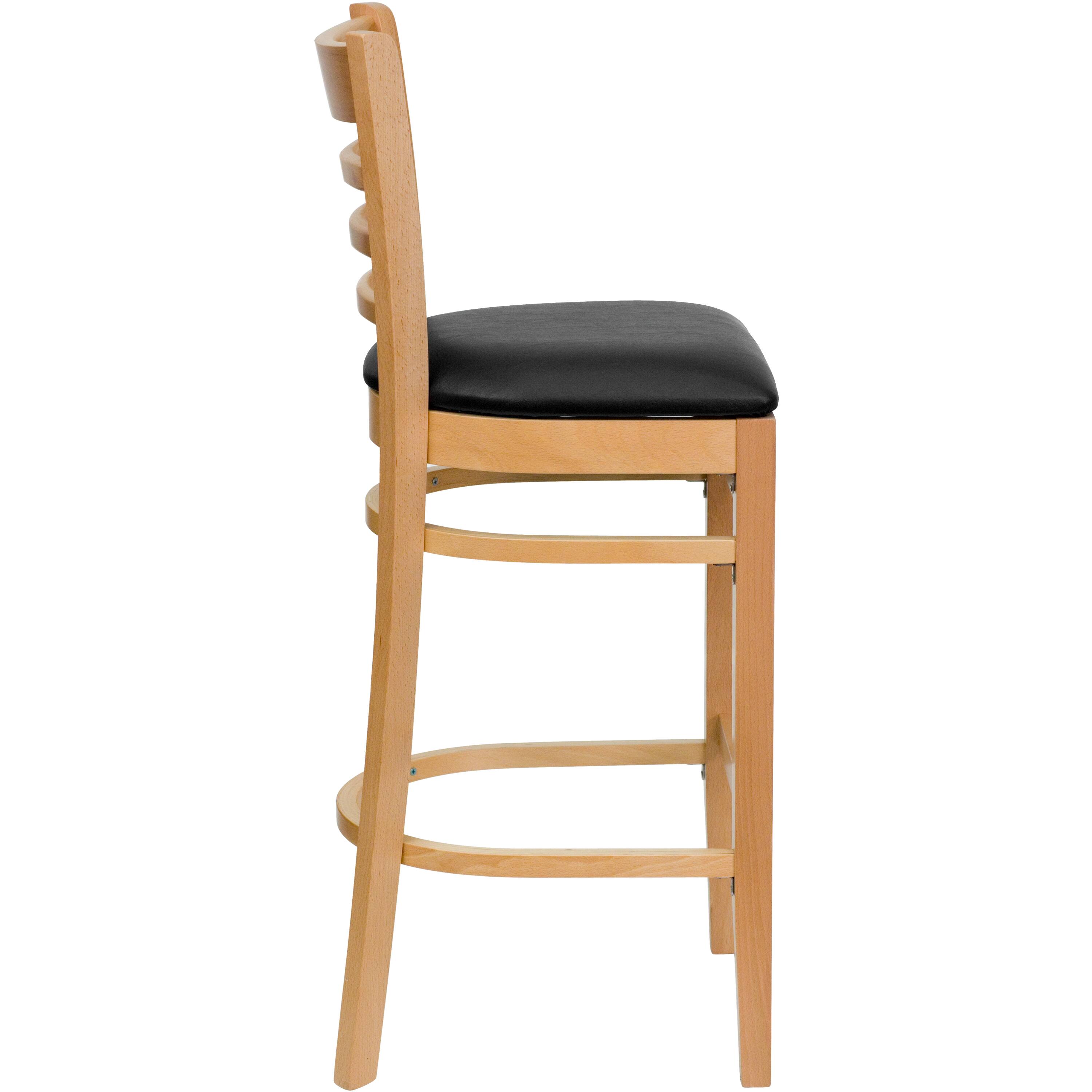 Alt View 4. Emma + Oliver - Ladder Back Wooden Restaurant Dining Barstool - Black Vinyl Seat/Natural Wood Frame.