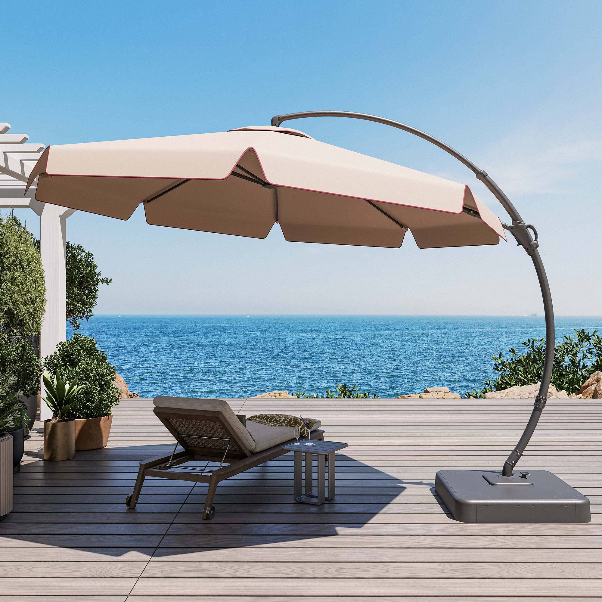 Angle. Yardgrace - 12 ft. Heavy Duty Cantilever Patio Umbrella with Base and 360 Rotation for Outdoor Backyard and Pool - lotus-leaf-Champagne.
