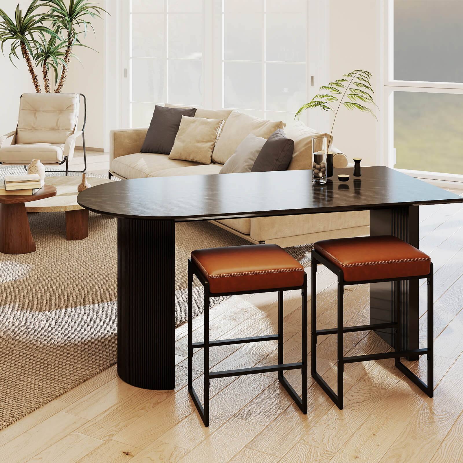 Alt View 5. Costway - Costway 26" Bar Stools Set of 2 with Faux Leather Upholstered Seat, Metal Legs, Footrests - Brown + Black.