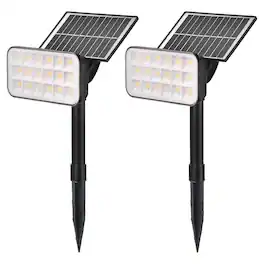 Unique Bargains - Solar Spot Lights Outdoor 2pcs Landscape Spotlights 3 Lighting Modes IP65 Waterproof Solar Panel House Light for Yard - Black